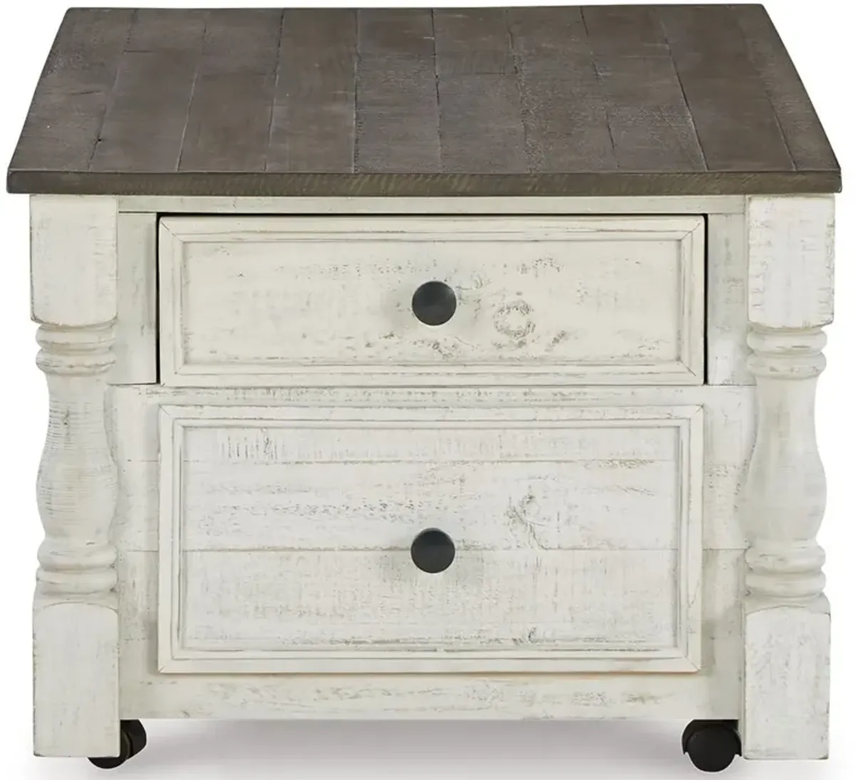 Havalance - Lift Top Cocktail Table with Storage Drawers - White / Gray