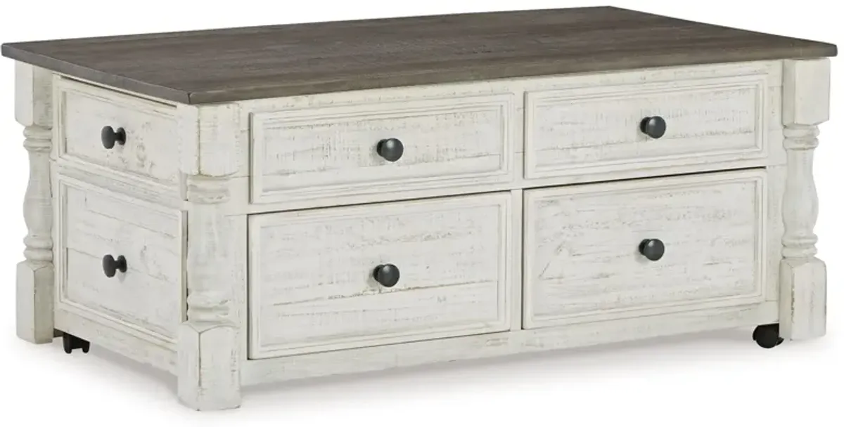 Havalance - Lift Top Cocktail Table with Storage Drawers - White / Gray