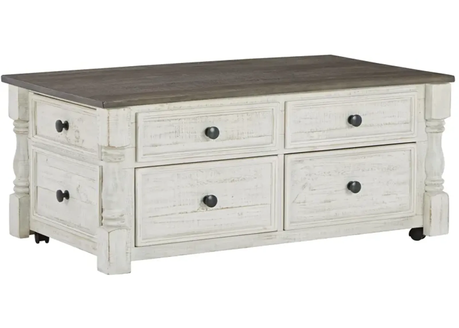 Havalance - White / Gray - Lift Top Cocktail Table With Storage Drawers