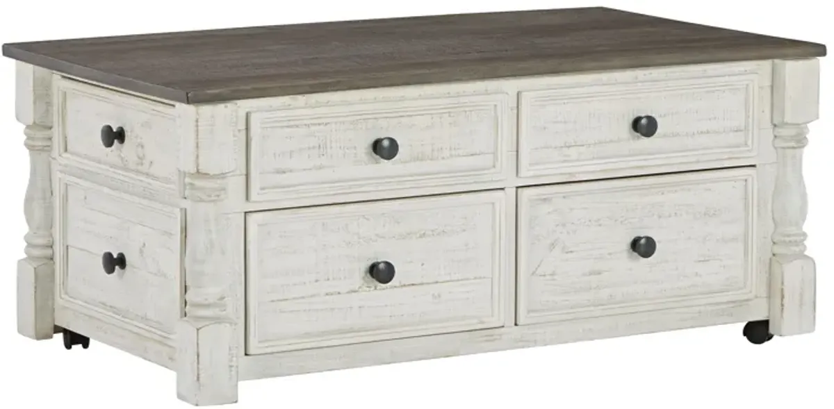 Havalance - Lift Top Cocktail Table with Storage Drawers - White / Gray