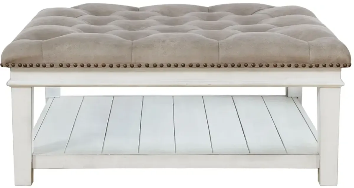 Kanwyn - Uph Ottoman Cocktail Table - Whitewash