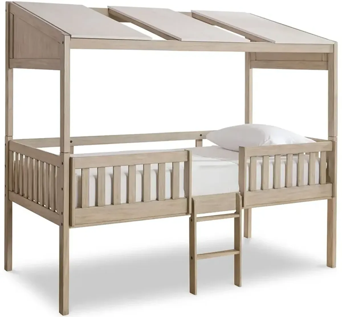 Wrenalyn - White / Brown / Beige - Twin Loft Bed With Roof Panels