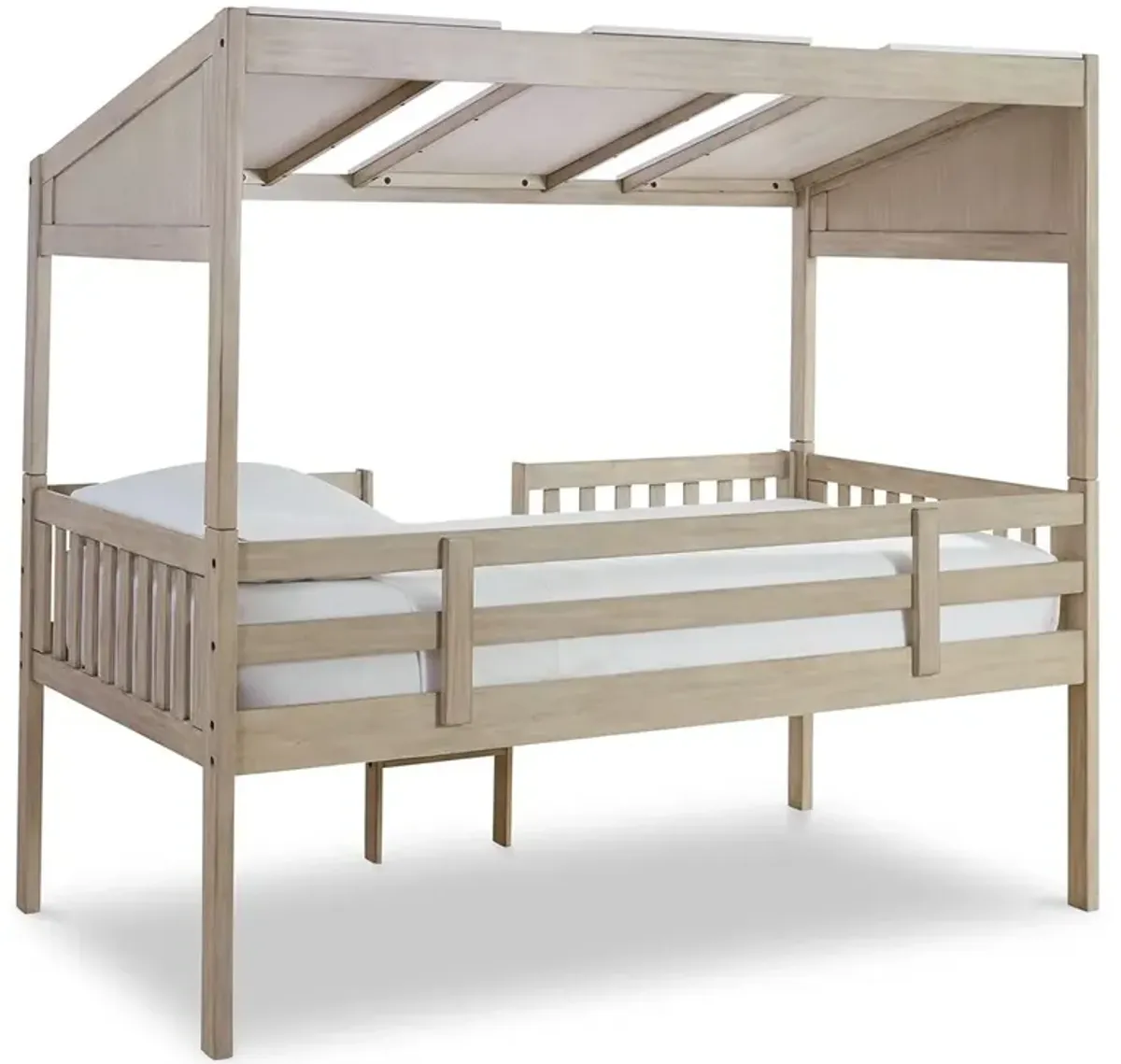 Wrenalyn - White / Brown / Beige - Twin Loft Bed With Roof Panels