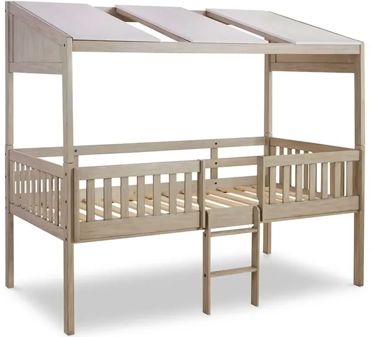 Wrenalyn - White / Brown / Beige - Twin Loft Bed With Roof Panels