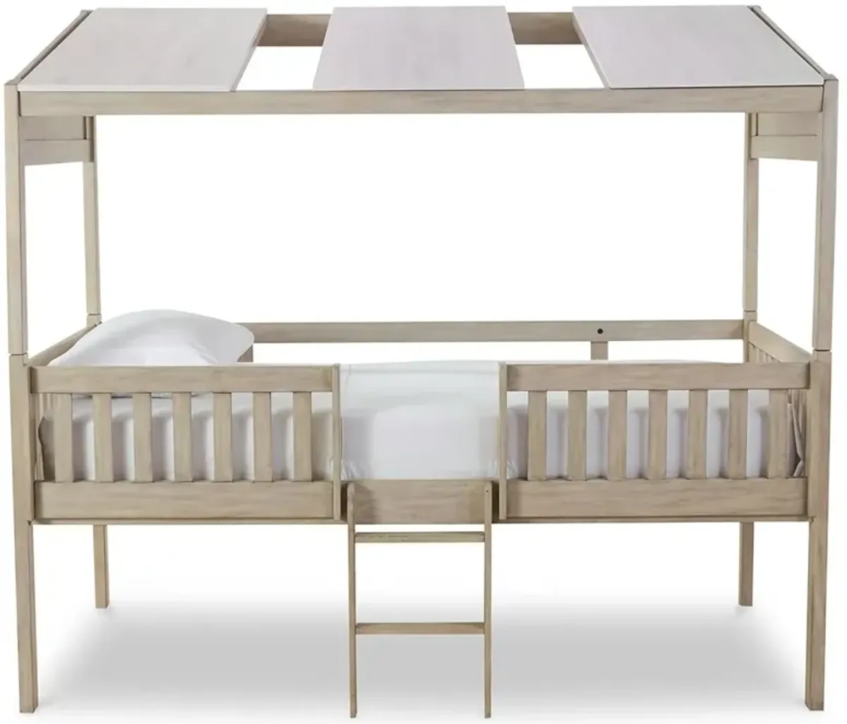 Wrenalyn - White / Brown / Beige - Twin Loft Bed With Roof Panels