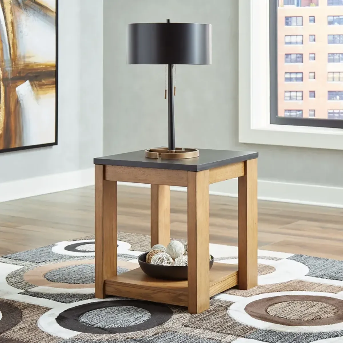 Quentina - Light Brown / Black - Rectangular End Table