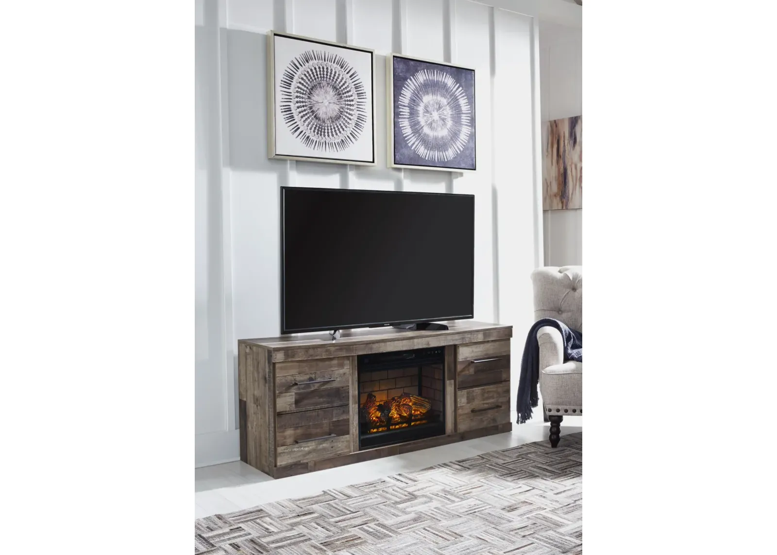 Derekson - Multi Gray - TV Stand With Electric Fireplace