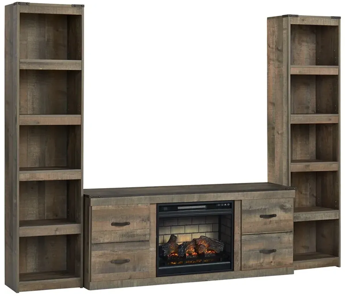 Trinell - 3-Piece Entertainment Center With Electric Fireplace - Brown