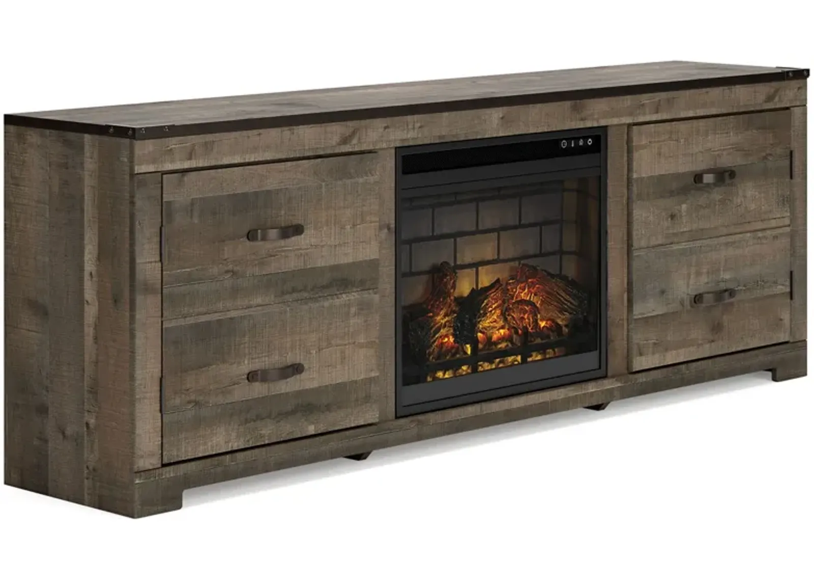 Trinell - Brown - 72" TV Stand With Faux Firebrick Fireplace Insert