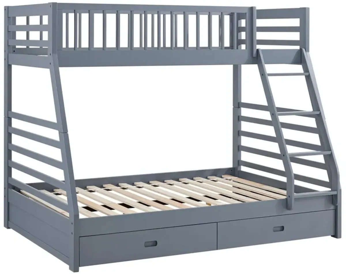 Gray Twin Over Full Bunk Bed with Storage Drawers