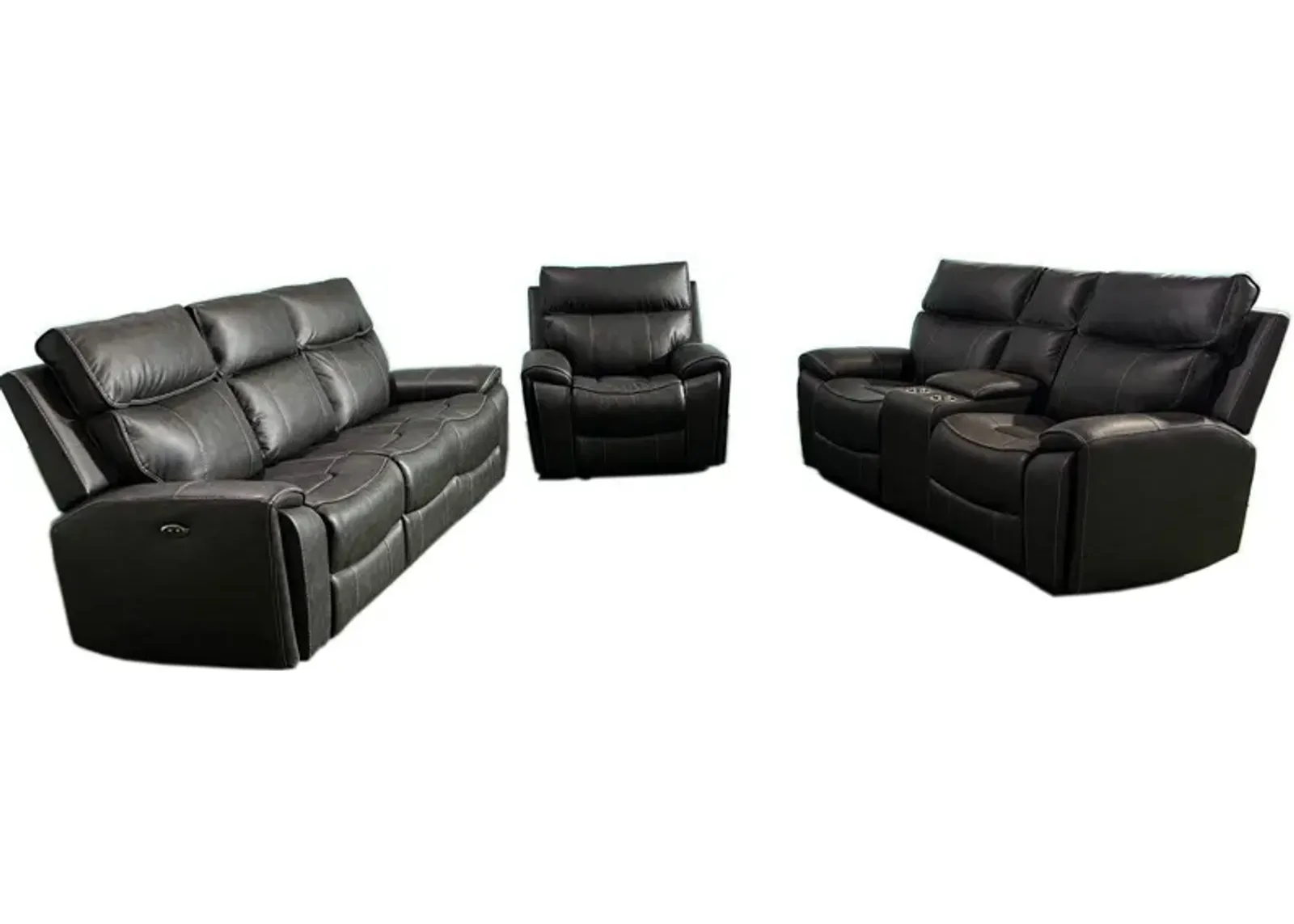 3 Piece Living Room Set: Power Reclining Sofa, Power Reclining Chair, Stationary Loveseat