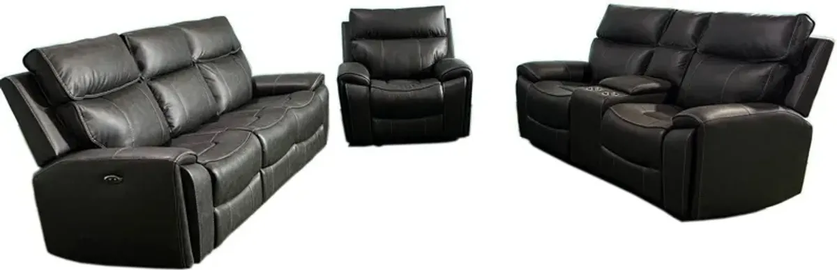 3 Piece Living Room Set: Power Reclining Sofa, Power Reclining Chair, Stationary Loveseat