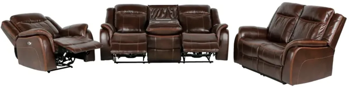 3 Piece Living Room Set: Power Reclining Sofa, Power Reclining Chair, Stationary Loveseat