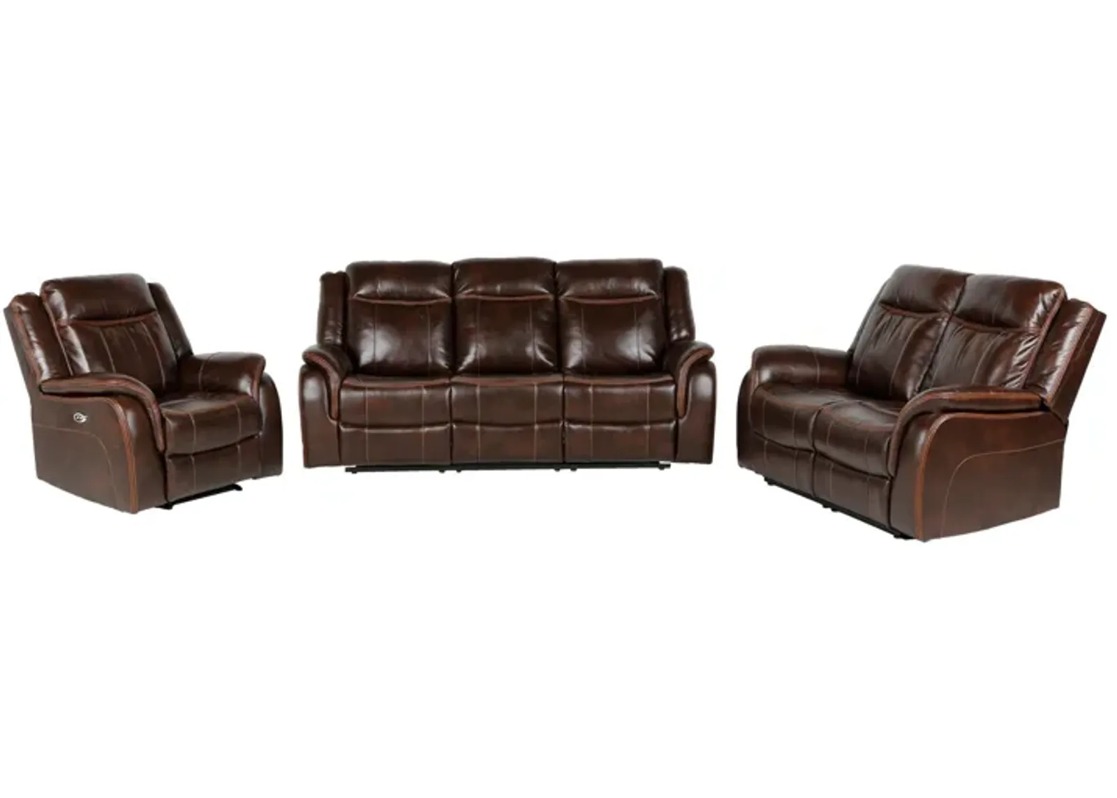 3 Piece Living Room Set: Power Reclining Sofa, Power Reclining Chair, Stationary Loveseat