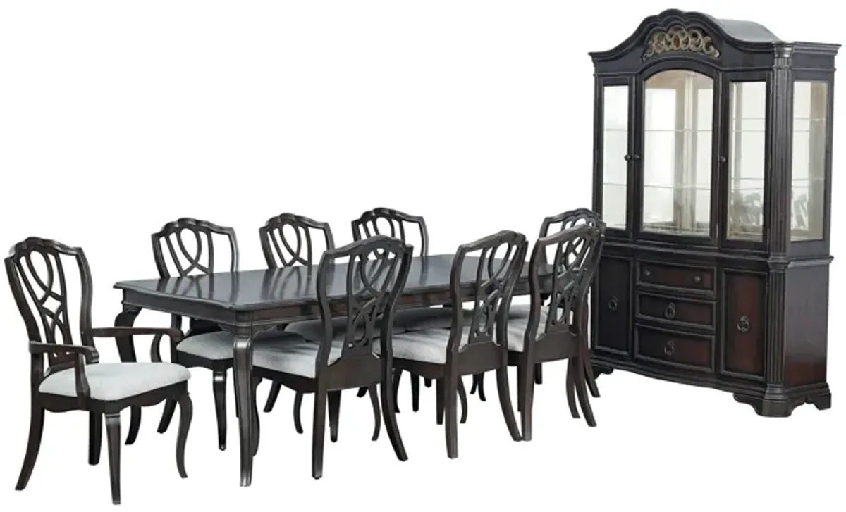 9-Piece Traditional Dining Set in Espresso (Table + 8 Upholstered Chairs)