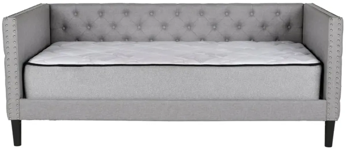 Gray Tufted Upholstered Twin Daybed with Nailhead Trim