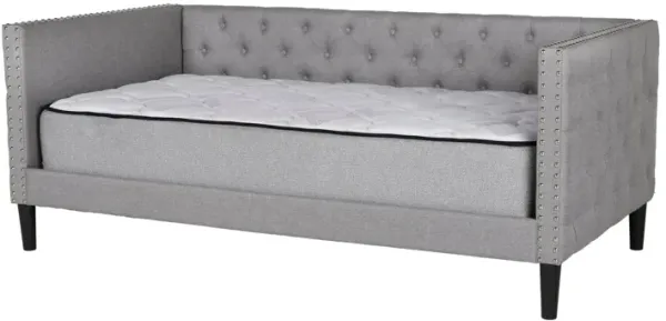 Gray Tufted Upholstered Twin Daybed with Nailhead Trim