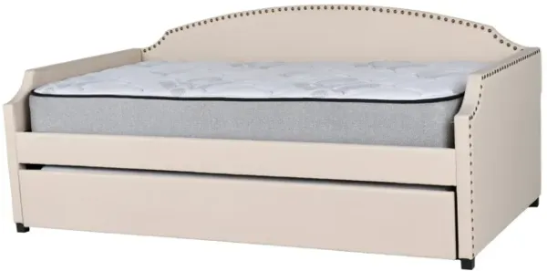 Ivory Upholstered Twin Daybed with Trundle & Nailhead Trim