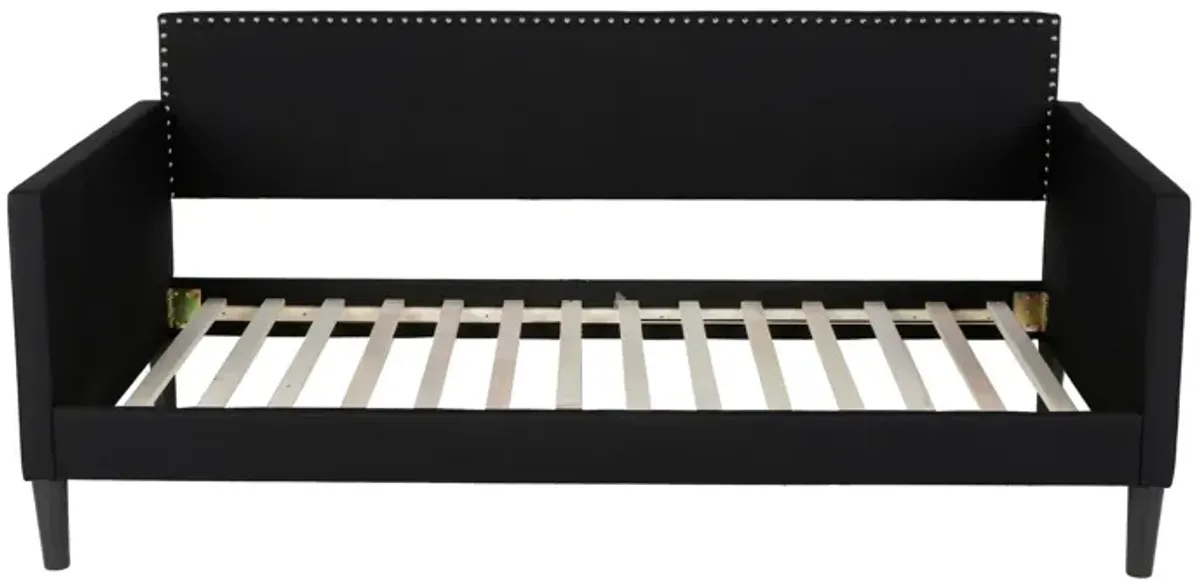 Black Upholstered Twin Daybed with Nailhead Trim