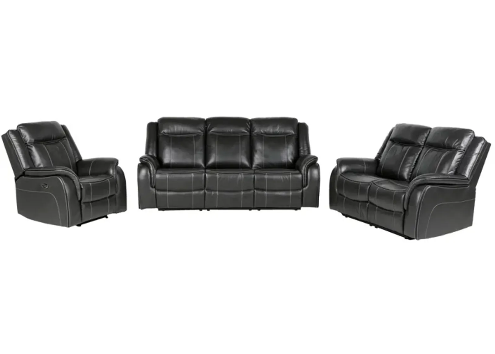 3 Piece Living Room Set: Power Reclining Sofa, Power Reclining Chair, Stationary Loveseat