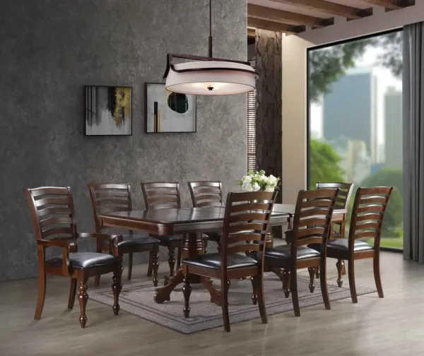 Traditional 9-Piece Dining Room Set with Extendable Table & Ladder Back Chairs