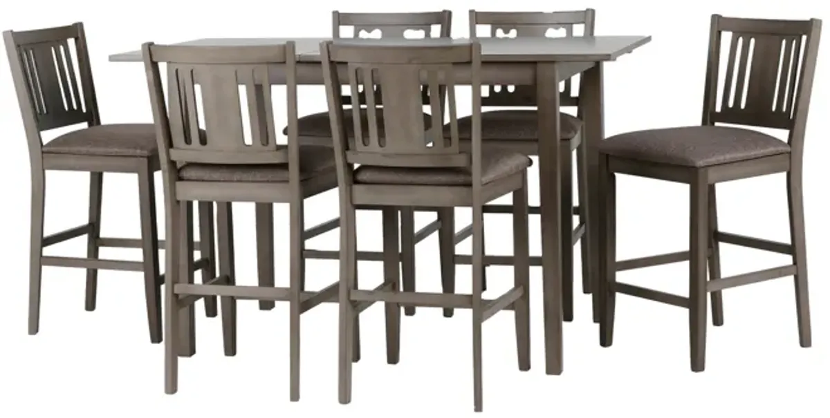 7-Piece Gray Counter-Height Dining Set with Square Table and Upholstered Chairs