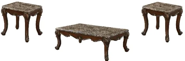 Brown 3-Piece Traditional Coffee Table Set with Marble Tops