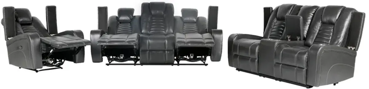 3 Piece Living Room Set: Power Reclining Sofa, Power Reclining Chair, Stationary Loveseat