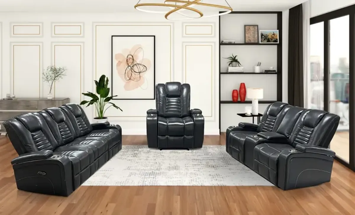 3 Piece Living Room Set: Power Reclining Sofa, Power Reclining Chair, Stationary Loveseat