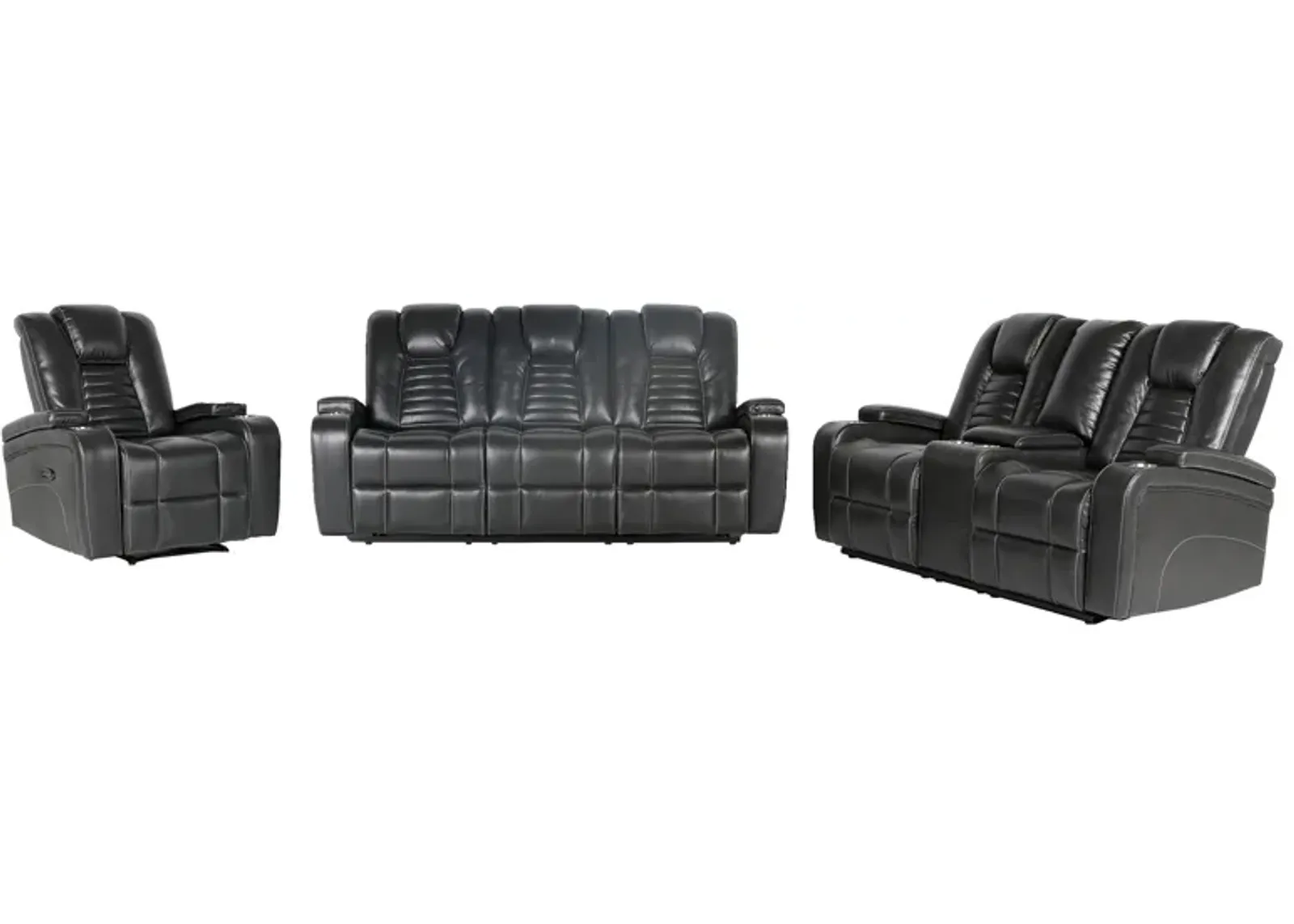 3 Piece Living Room Set: Power Reclining Sofa, Power Reclining Chair, Stationary Loveseat