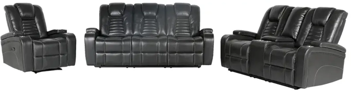 3 Piece Living Room Set: Power Reclining Sofa, Power Reclining Chair, Stationary Loveseat