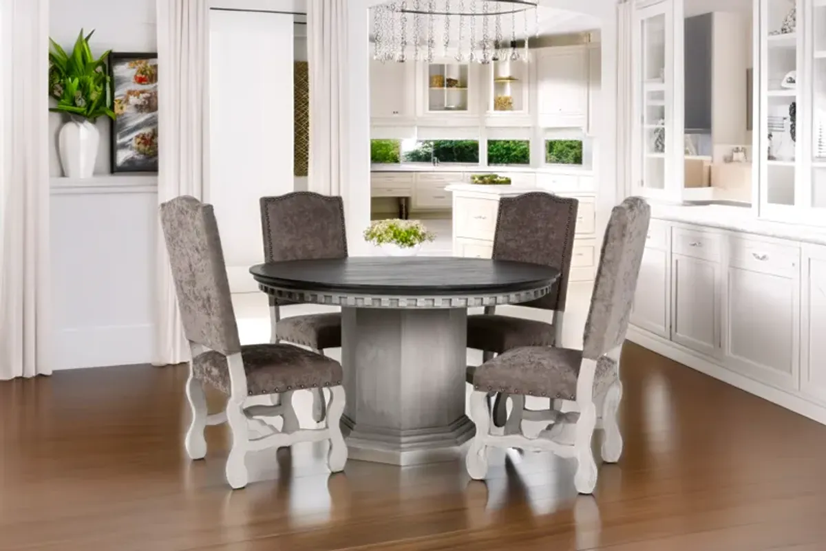 Alamo 5-Piece Solid Wood Round Dining Set with Upholstered Chairs