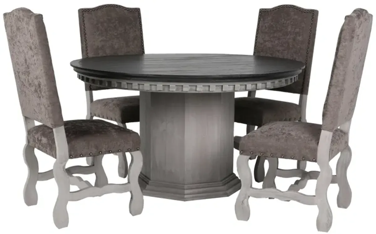 Alamo 5-Piece Solid Wood Round Dining Set with Upholstered Chairs