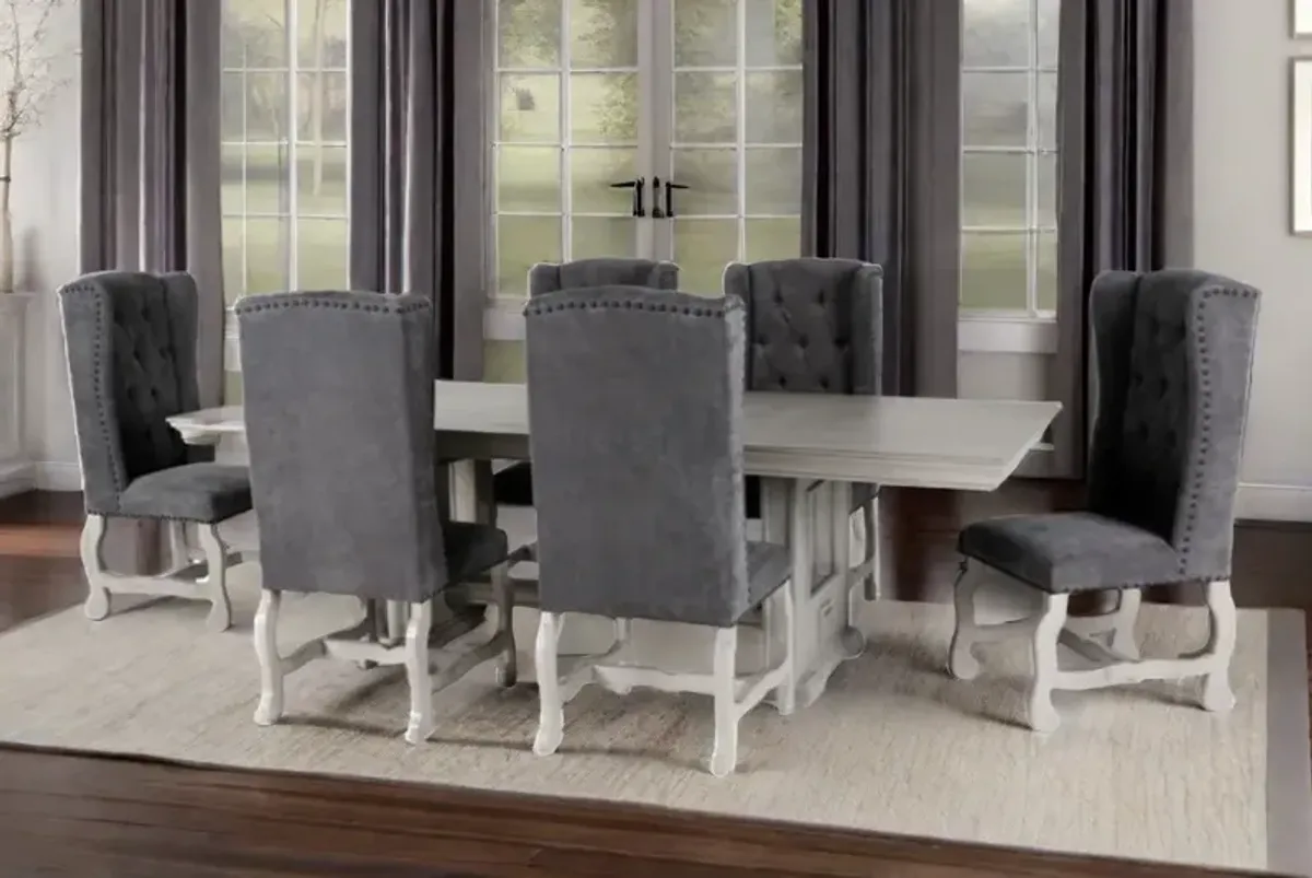 Aspen Grey 7-Piece Solid Wood Dining Room Set with Tufted Wingback Chairs