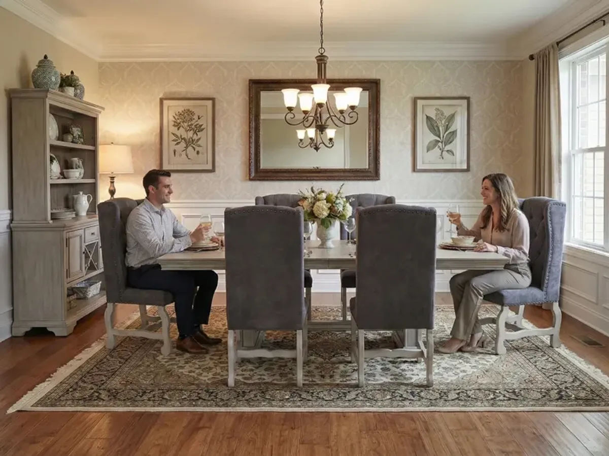 Aspen Grey 7-Piece Solid Wood Dining Room Set with Tufted Wingback Chairs