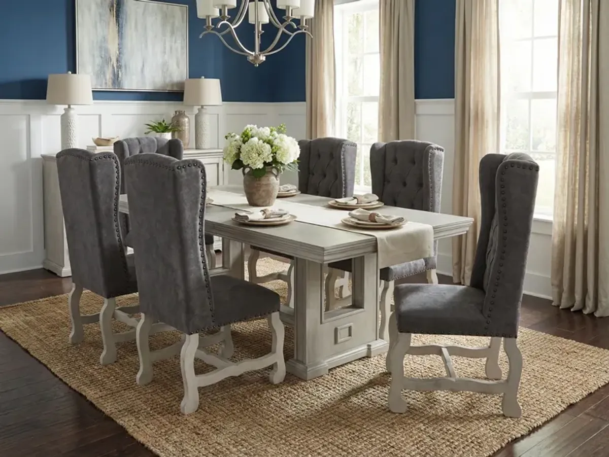Aspen Grey 7-Piece Solid Wood Dining Room Set with Tufted Wingback Chairs