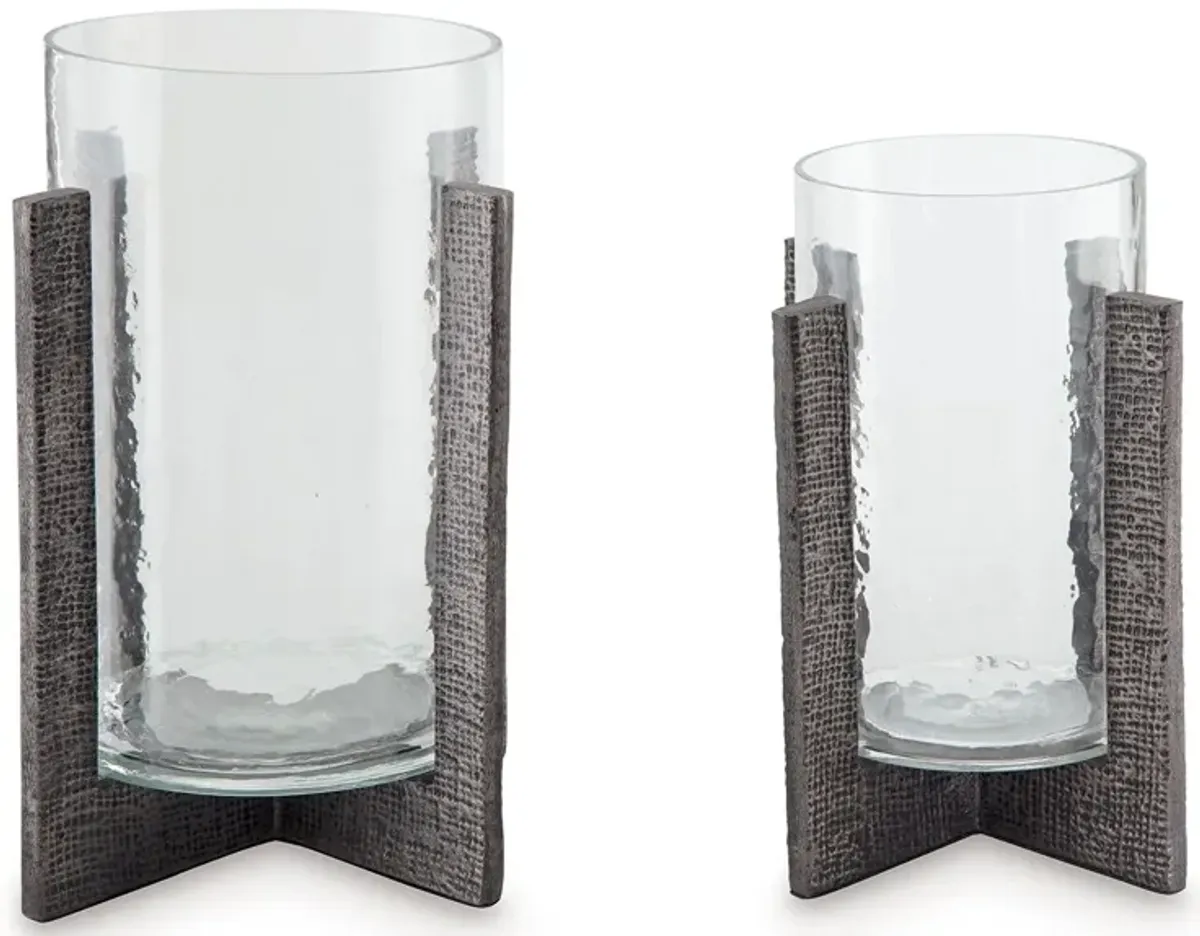 Garekton - Clear / Pewter Finish - Candle Holder Set (Set of 2)
