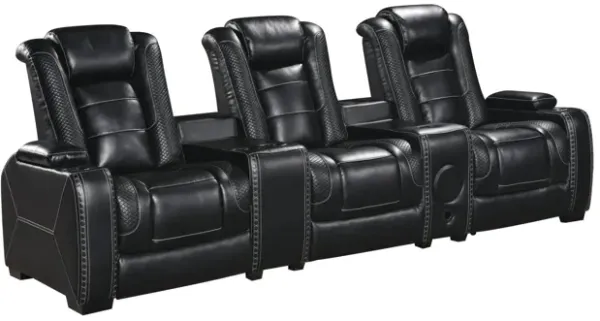 Black Faux Leather 4-Seat Power Reclining Theater Seating with Consoles