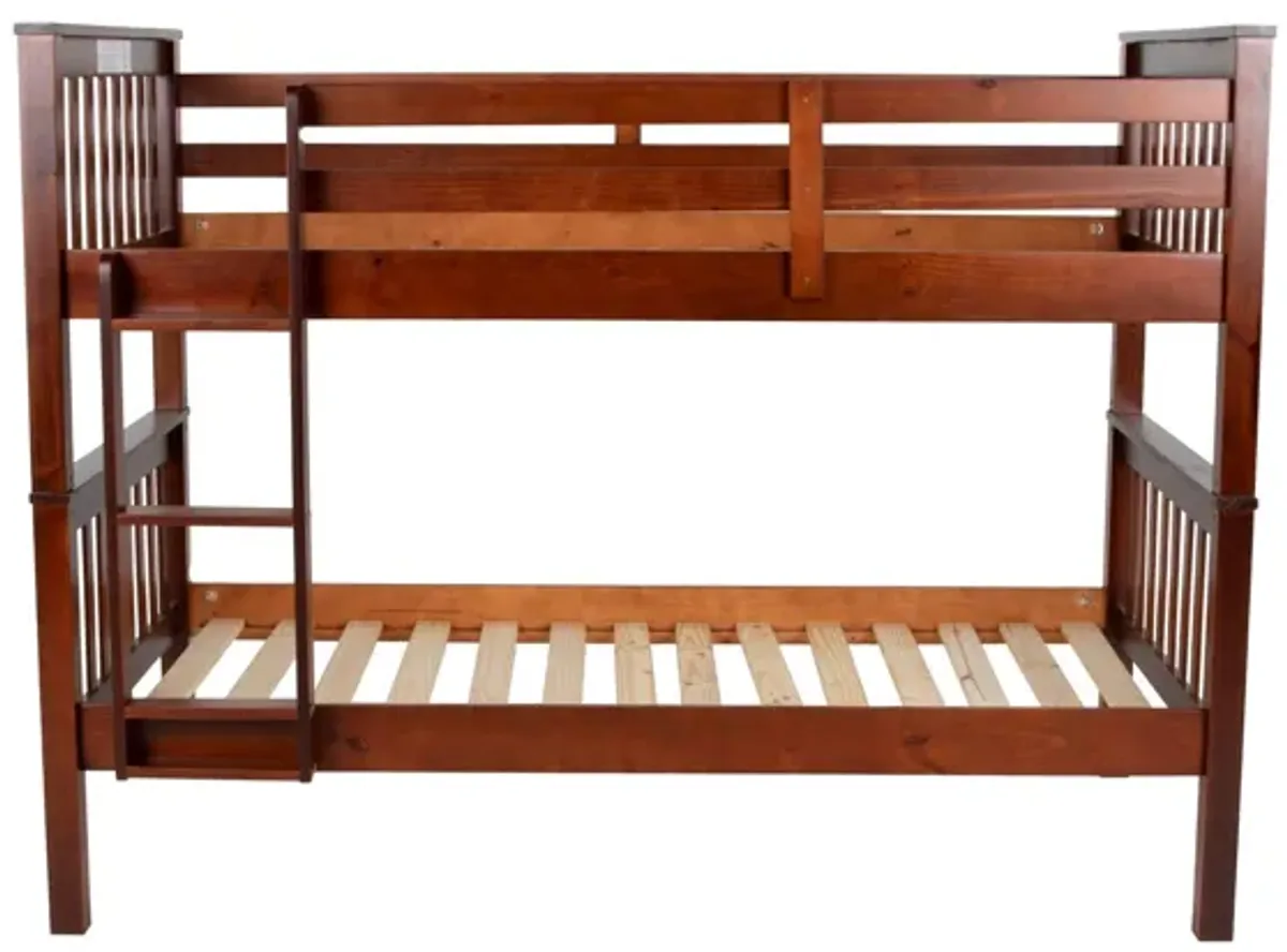 Twin Over Twin Bunk Bed with Ladder – Warm Cherry