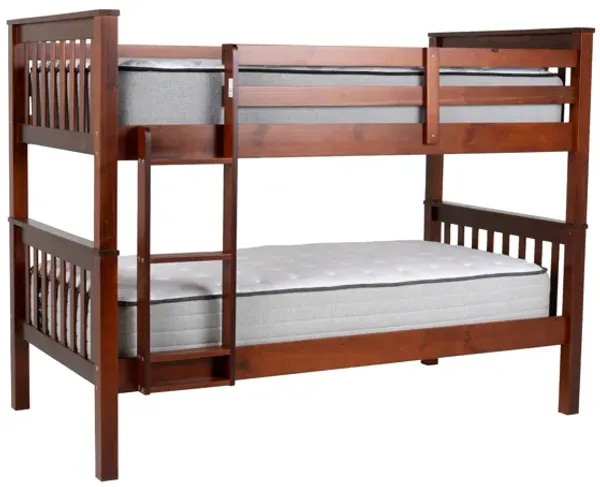 Twin Over Twin Bunk Bed with Ladder – Warm Cherry
