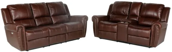 2-Piece Living Room Set: Power Reclining Sofa & Stationary Loveseat - Top Grain Leather