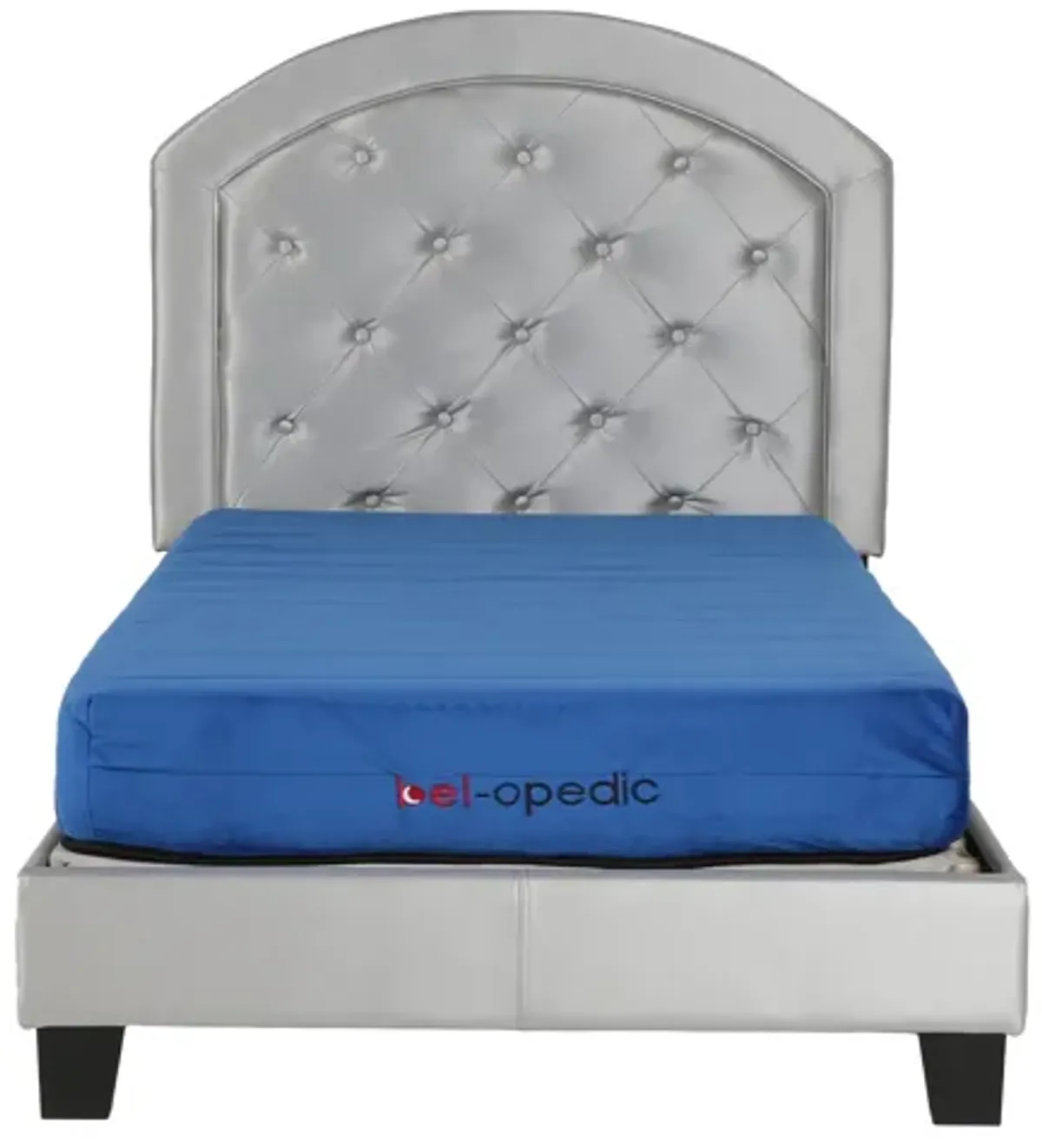 Silver Tufted Upholstered Youth Bed — Arched Headboard (Full)