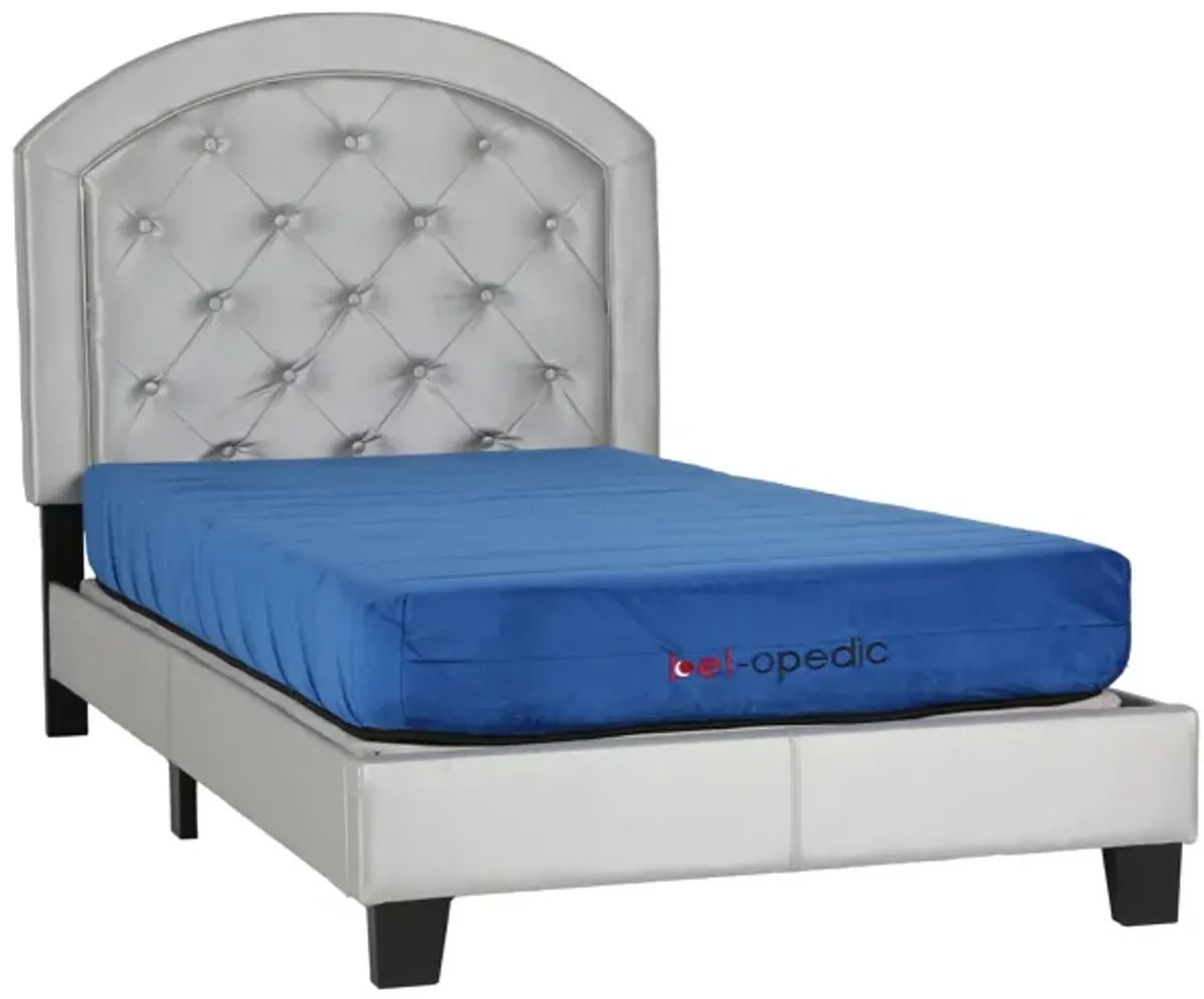 Silver Tufted Upholstered Youth Bed — Arched Headboard (Full)