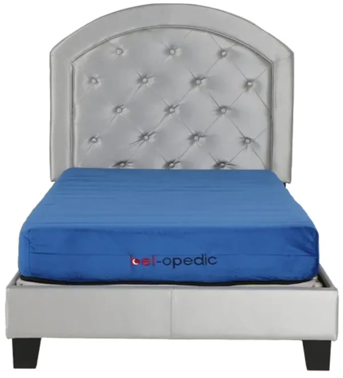 Silver Tufted Upholstered Youth Bed — Arched Headboard (Twin)