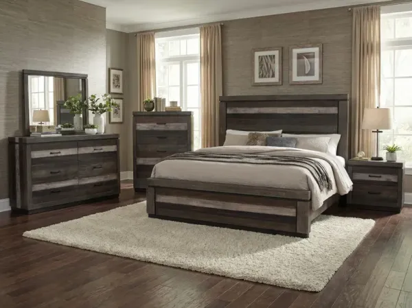 Westminister Rustic 6-Piece Modern Rustic Bedroom Set with Panel Bed, Dresser, Mirror & Nightstand