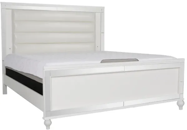 Modern Glam White Upholstered Panel 6-Piece Bedroom Set – Bed, Dresser, Mirror & Nightstand