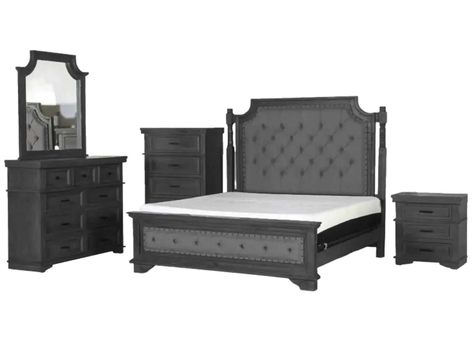 CHARLES-GREY 6 PIECE KING BEDROOM SET