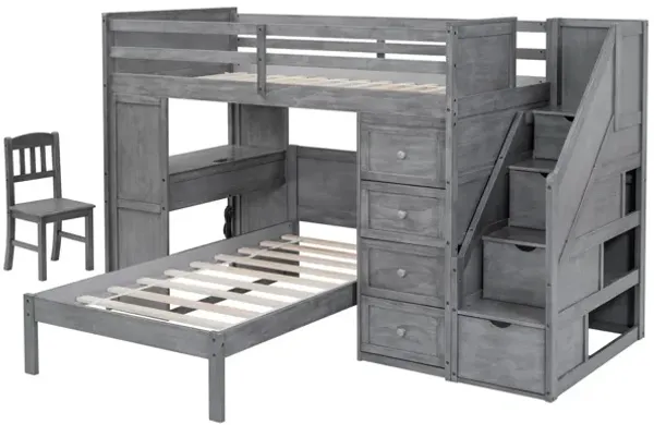 Twin over Twin Bunk Bed Set With Desk, Storage, And Chair