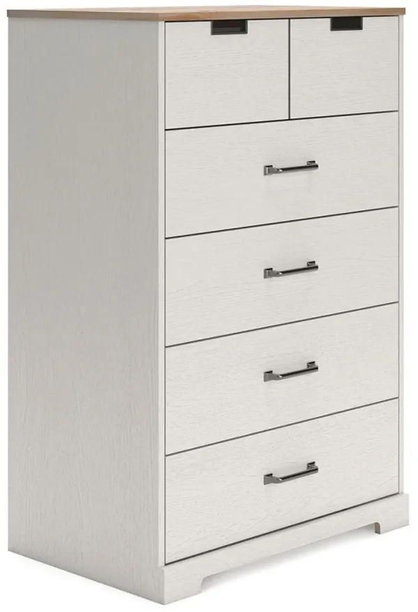 Vaibryn - White / Brown / Beige - Five Drawer Chest - Vinyl-Wrapped