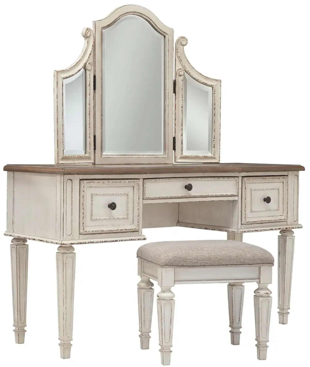 Realyn - White / Brown / Beige - Vanity/Mirror/Stool (Set of 3)